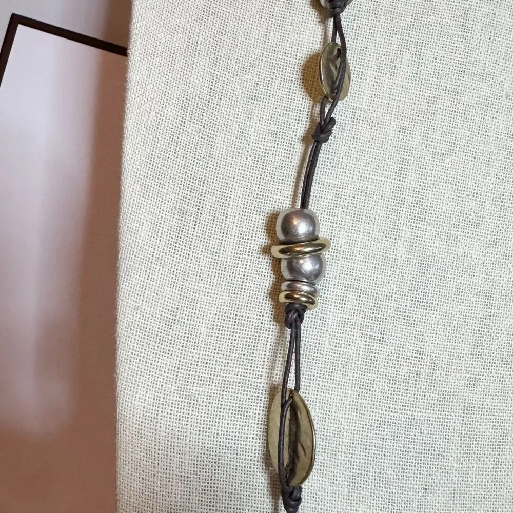 Chico’s Mixed Metal Gold Silver Bohemian Chunky Beaded Long Necklace 30”